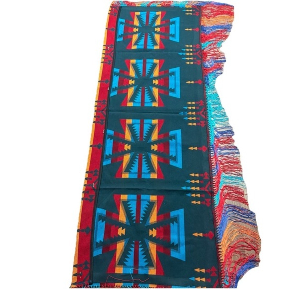 Southwestern Wool Geometric Fringed Shawl Robe Multicolor 28x78 Blue - Picture 8 of 13